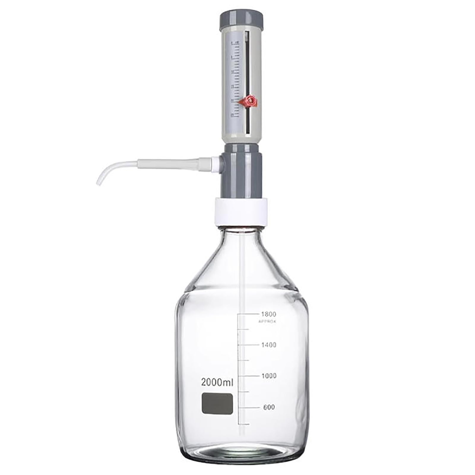 MObyat Einstellbare Laborpipetten mit 0–25 ml, Flaschenaufsatz-Dispenser mit Hülse, mit 2000-ml-Reagenzflasche, einfaches und präzises Dosieren ohne Tropfen, für Säuren, Basen und Reagenzien