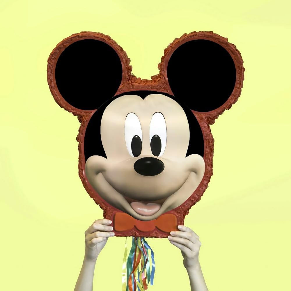 Disney Mickey Mouse Shaped Drum Pull Pinata - Brown & Black Cardboard & Paper Party Decor (1 Pc.) - Perfect for Birthdays, Baby Showers & Themed Events