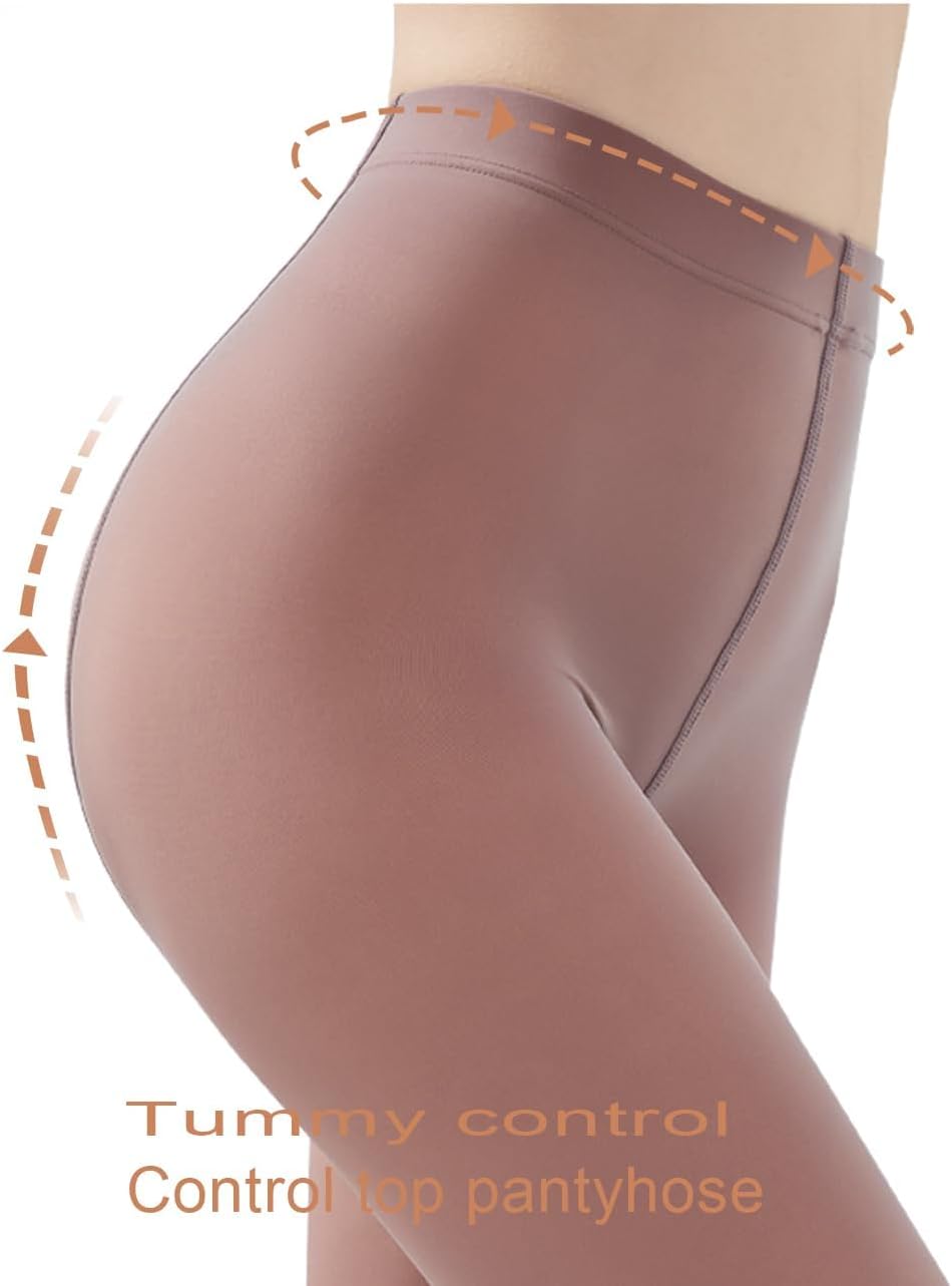 3 Pairs Black Tights for Women, 80D Tummy Compression Plus Size Tights, Control Top Microfiber Pantyhose - Image 2