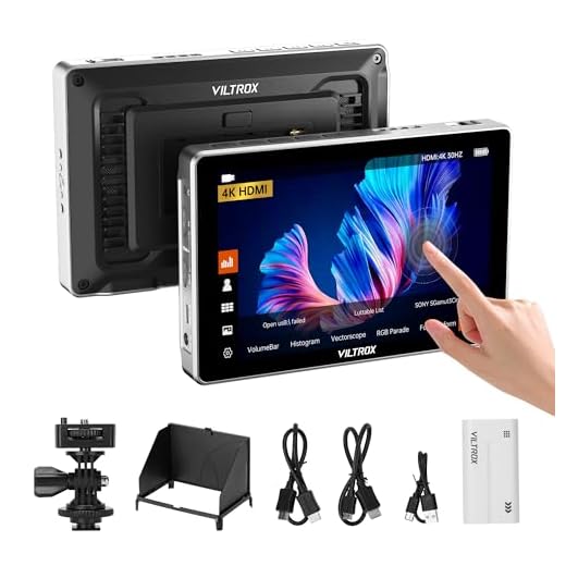 VILTROX DC-L1 7" Kamera Field Monitor Touchscreen DSLR Kamera Monitor mit 170° Weitwinkel 600 Nits, HD 1280x800 IPS 4K HDMI Loop In/Out mit Peak Focus Video Assist Waveform, Akku & Sonnenblende