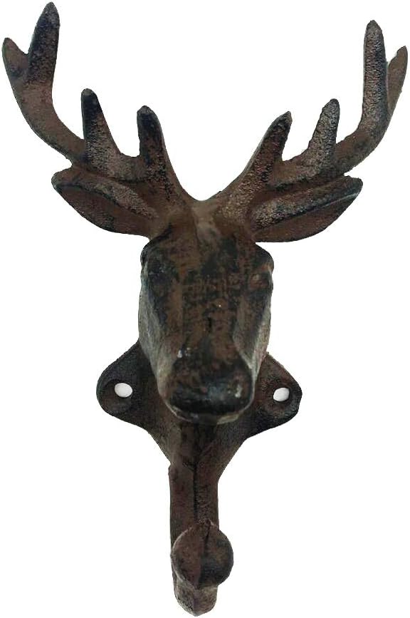 Cast Iron Rustic Deer Head Design Wall Hanger Vintage Design Hooks Keys Towels Hook Metal Wall Mounted Heavy Duty Moose Decorative Gift Idea
