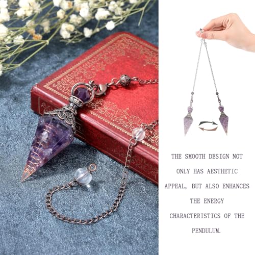 Amethyst Pendel, Sechseckiges Kristallpendel,Harz Amethyst Pendulum Edelstein Pendel Kristall,Kristall Edelsteine Kegel Anhänger,für Hexerei Zeremonie, Wahrsagen, Reiki Heilung und Esoterik Geschenke