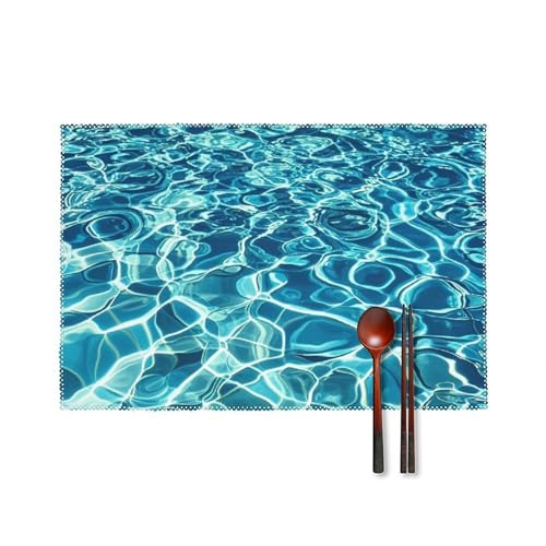 Sets de table eau de piscine bleue aqua lot de 4 napperons 30x45cm - 2