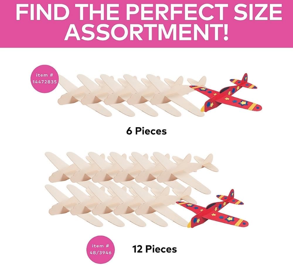 Fun Express DIY Unfinished Wood Airplane Kits - VBS Vacation Bible School Supplies/Decor - Set of 12 - Crafts for Kids