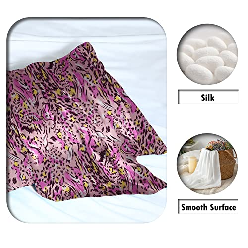 Mulberry Silk Pillowcase for Hair and Skin Queen Size Leopard Print Silk Pillow Cases with Zipper Soft Breathable Smooth Cooling Silk Pillow Covers for Sleeping (Pink Paint,20"X 30",1Pcs)