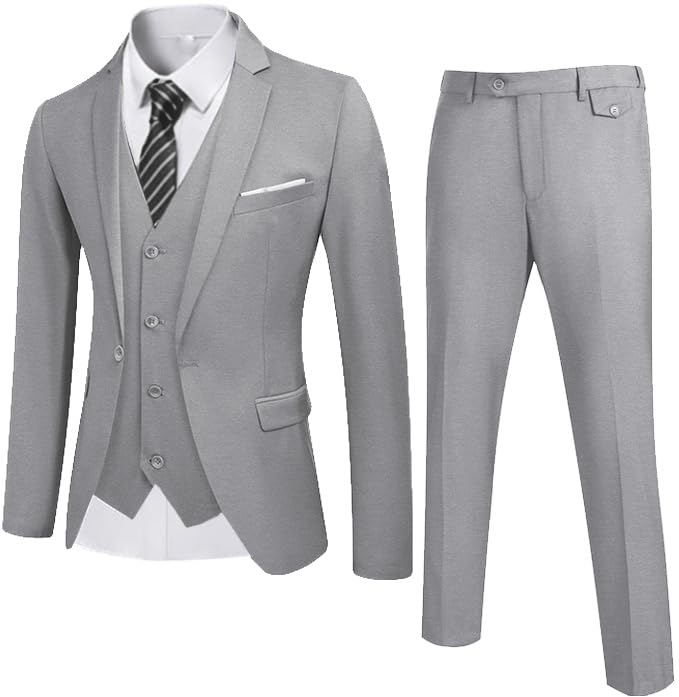 COOFANDY Men's 3 Piece Slim Fit Suit Set One Button Jacket Blazer