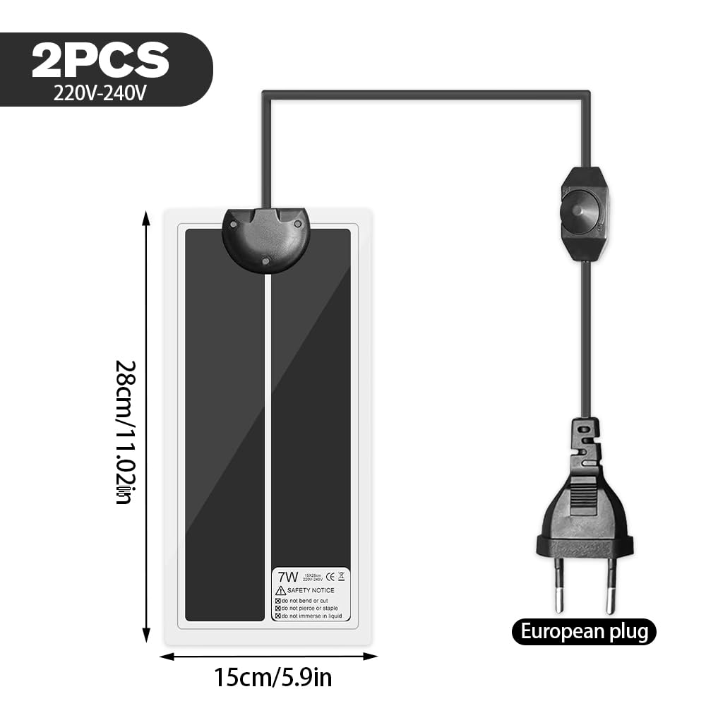 2PCS Tapis Chauffant Reptile, 7W Tapis Température Adjustable Chauffage Chauffant Tapis Chauffant Terrarium pour Reptiles, Tortue, Serpents, Lézard, Gecko, Araignée, 28x15CM