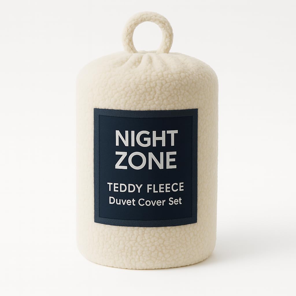 Nightzone Cream Teddy Fleece Duvet Cover Set With Pillow Case Thermal Fleece Warm Cosy Soft Fur Teddy Bedding Duvet Cover Set (, King)