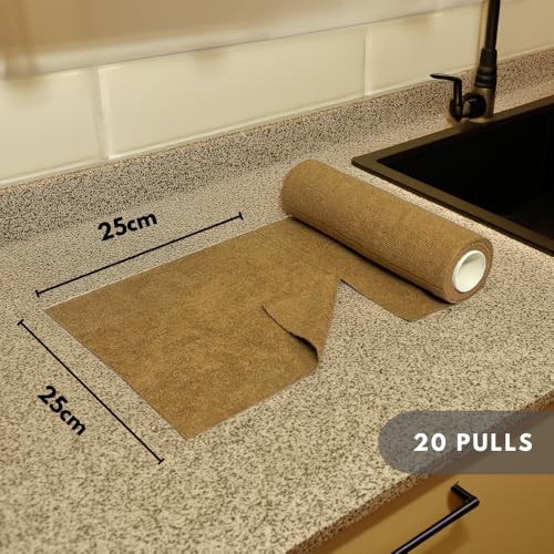 Image of Microfiber Tearable Cleaning Cloth Roll - 20 Pulls | Reusable, Super Absorbent, Easy to Tear | Ideal for Kitchen, Car, Electronics, and More | 180 GSM (Brown)