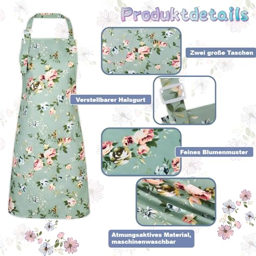 Chsukozic Schürze Damen Kochschürze 2er Set - Küchenschürze Damen Blumen (73x65cm) mit 2 Taschen - Kittelschürze Oma, Kochschürze & Apron Geschenk