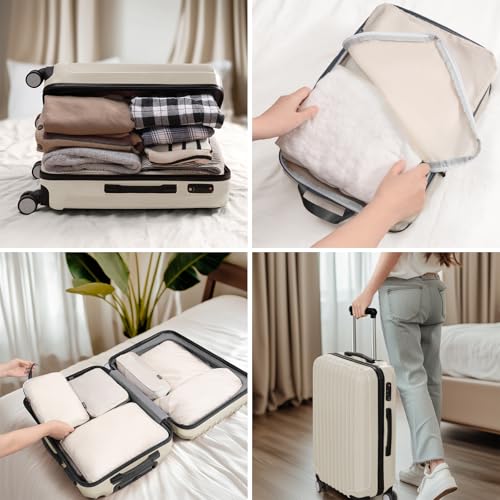CherryNow Compression Packing Cubes, 7 Set Packing Cubes for Travel Women, Travel Essentials for Backpack, Beige - Thumbnail 7