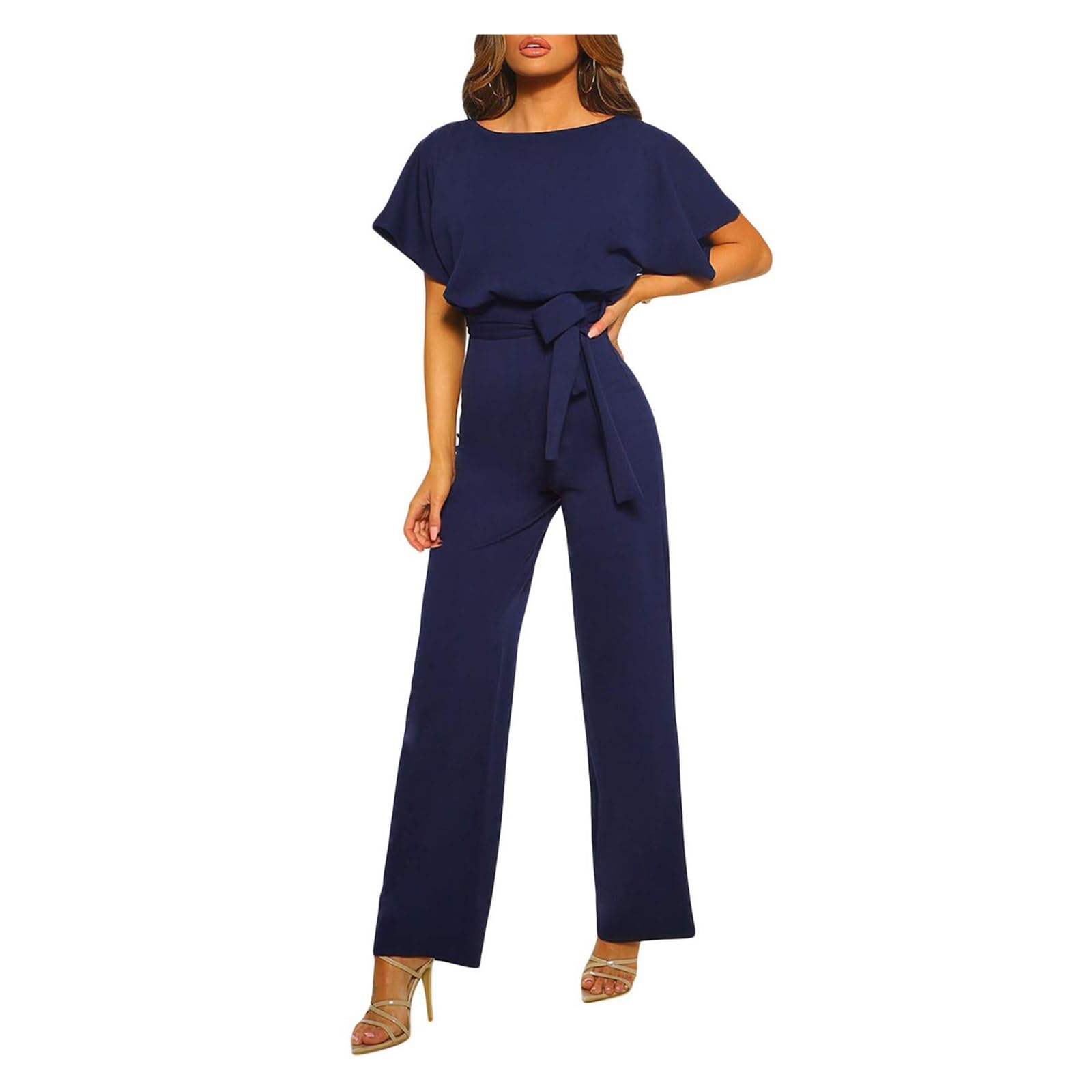 Casual Overall Larga Romper Tute da donna eleganti pantaloni a gamba larga a maniche corte pagliaccetto estivo streetwear per l'estate