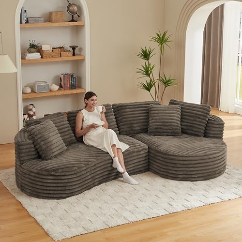 KEIKI 120' Oversized Curved Cloud Couch, Modern Sectional Sofa for Open Concept Homes, Soft Corduroy Upholstery, Deep Seating for Everyday Lounging, No Assembly Required