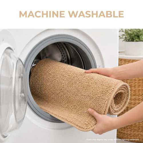 Image of Doormat for Home Entrance, Door Mat for Living Room, Bedroom & Office, Anti Slip Floor Mat,Easy Clean Decorative Mat for Indoor Outdoor Use Microfiber Bath Mat, 60x40 cm, Beige