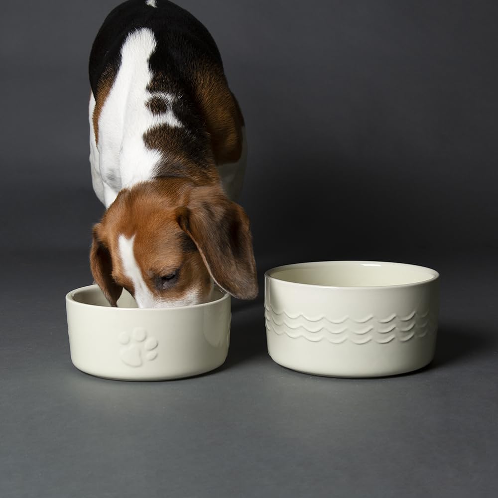 Julian Charles Cream Scruffs Icon Food & Drink Dog Bowl Set - 19X8.5cm; 20X10.5cm