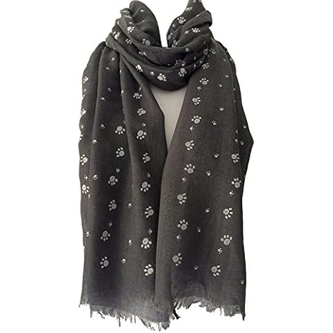 LilyRosa Paw Print Pattern, Ladies Cotton Blend Cats Dogs Paws Scarf, Dog Cat Scarf (Grey & White Paws) Cover