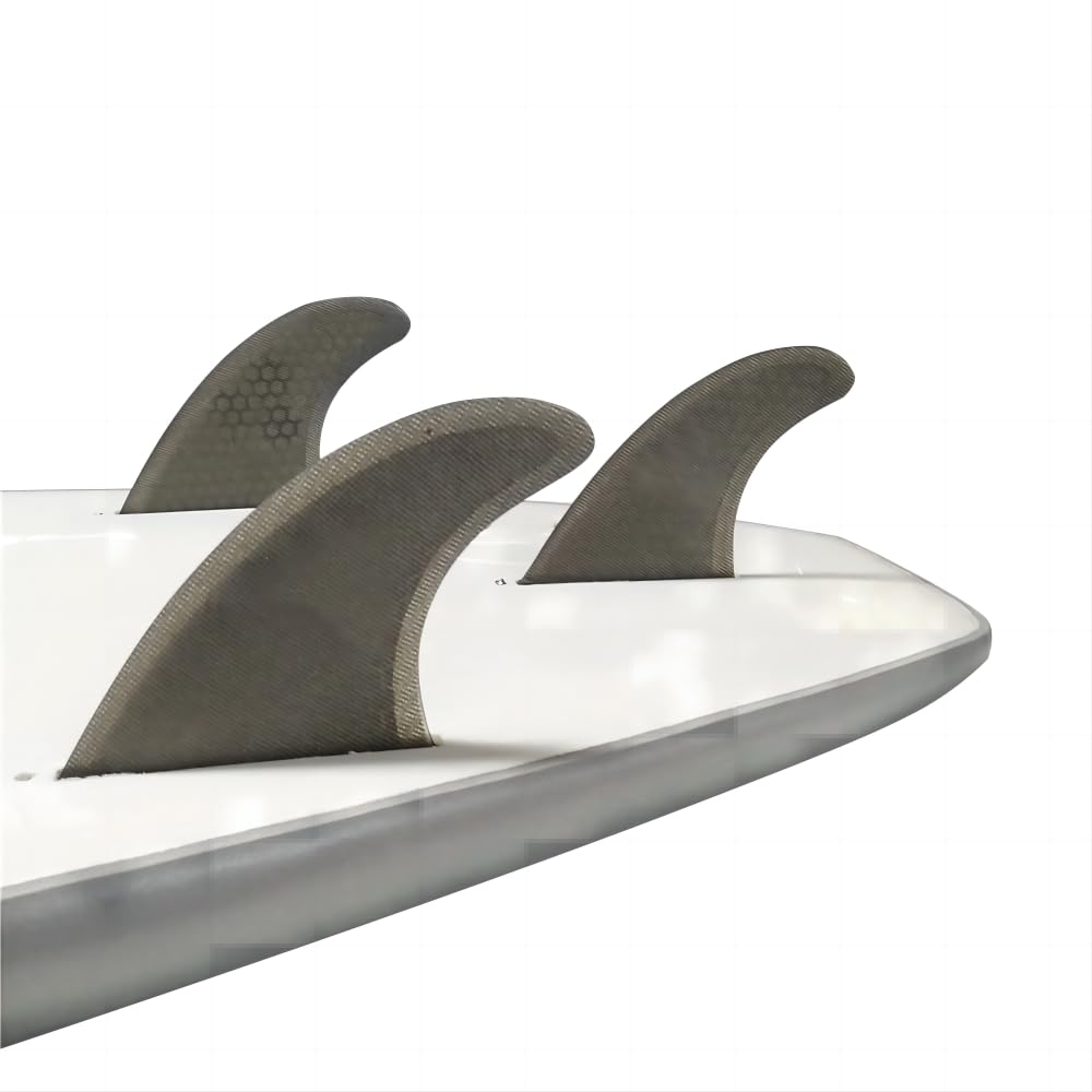 bohally Fiberglass+Honeycomb Surfboard Fin (3) Glass Flex Thruster Surf Fin Style G5 - Tri Fin Thruster Set Surfboard fins Size M fins (1 Set Black)