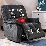 ANJHOME Massage Recliner Chairs with Heat and Vibration,Overstuffed Manual Rocking Reclining Chair for Living Room Bedroom (Grey)