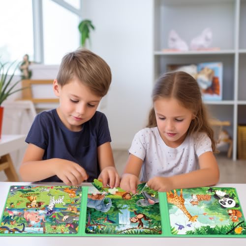 Image of Magnetic Puzzles for Toddlers 3-5 Toddler Puzzle Travel Toys (Animal) | Jigsaw Puzzles for Kids 97-Pieces Travel Toys, Animal Jungle Puzzles Ages 4-6 Road Car Trip & Airplane