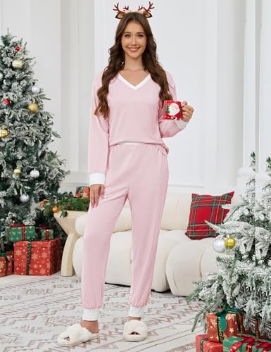 JUSTFASHIONNOW Women's Pajama Sets 2 Piece Striped Lounge Sets Long Sleeve Top and Pants Soft Sleepwear Pjs 2025 Fall Outfits4