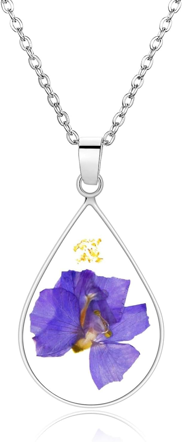 Pressed Flower Necklace,Personalized Handmade Necklace,Birth Flower Necklace For Wo...