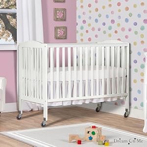   Folding-Full-Size-Convenience-Crib-In-White-Two-Adjustable-Mattress-Height-Positions-Comes-With-Heavy-Duty-Locking-Wheels-Flat-Folding-Crib