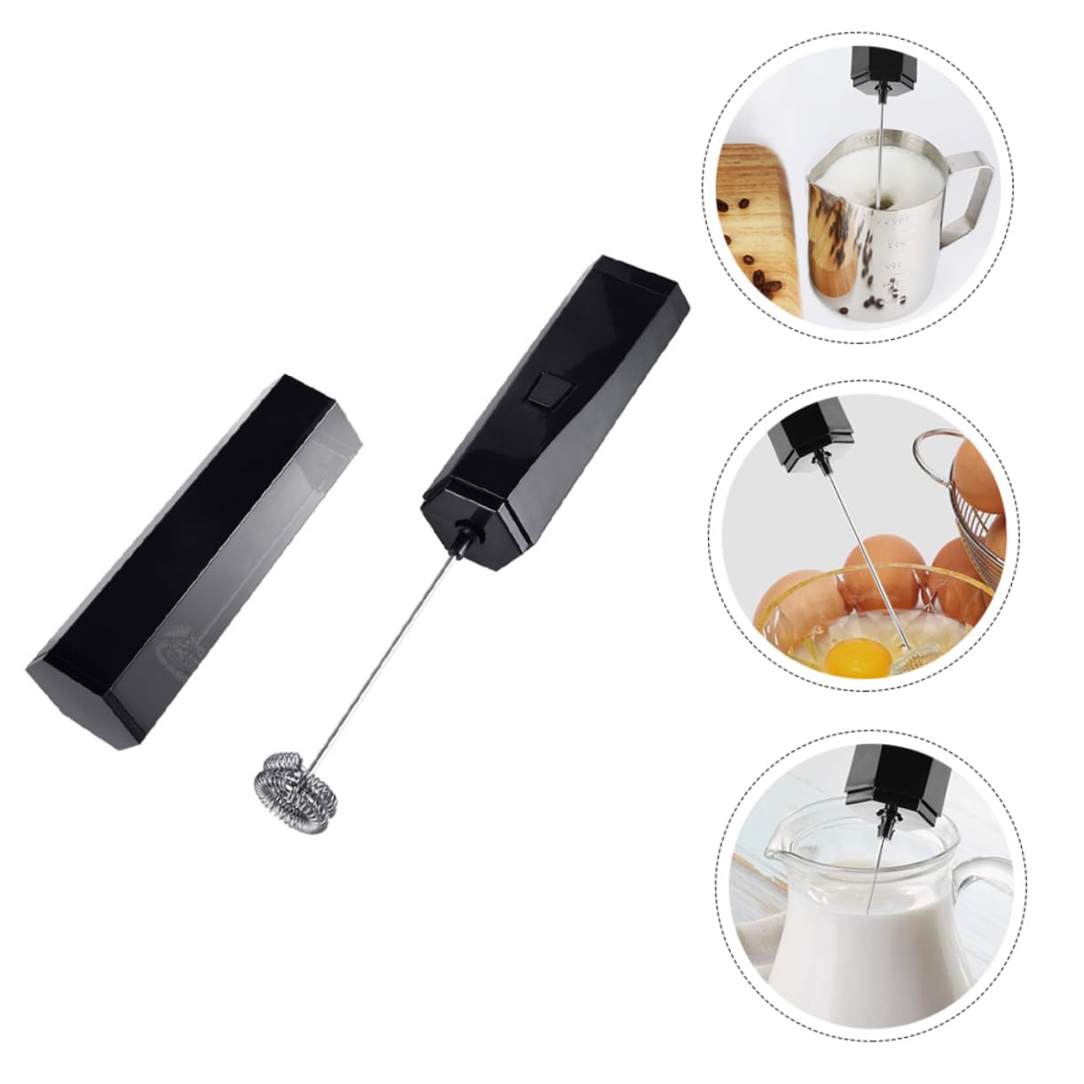 Amosfun 2 Piezas espumador de leche eléctrico licuadora portátil portable blender buttercream nata de café con mezclador eléctrico mezclador de el plastico Black