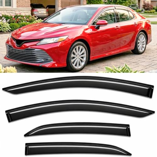 Image of 2018-2024 Tape-On Rain Guards for Toyota Camry Side Window Visor Deflectors, XV70 L LE SE XLE XSE Hybrid, Durable Tinted Vent Shades 2019 2020 2021 2022 2023