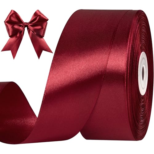 CLUEWR Dark Wine Red Satin Ribbon 1-1/2 Inches 50 Yards