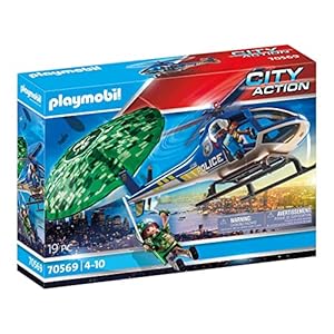 PLAYMOBIL City Action 70569 Helicóptero de la policía, persecución en paracaídas, para niños de 4 a 10 años