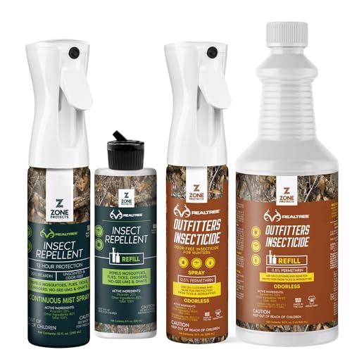 Zone Realtree Outfitters Long Range Combo Insect Repellent - Picaridin Mistosol + Refill and Permethrin Outfitters Mistosol + 32oz Refill - Complete Skin and Gear Insect Protection System