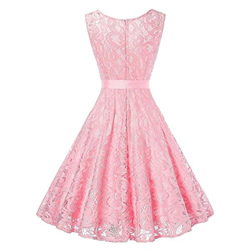 Preisvergleich Produktbild Amphia Damen Spitzen Rockabilly Kleid Festlich Partykleid Cocktailkleid Brautjungfern Kleid Rundhals / V Ausschnitt Ärmellos (Rosa, S)