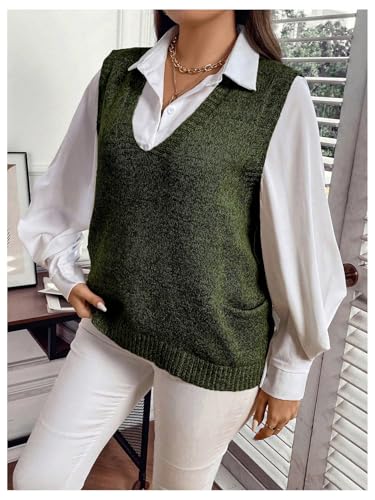 Image of MakeMeChic Women's Plus Size Oversized Sweater Vest Top V Neck Sleeveless Pullover Knit Vest Sweater