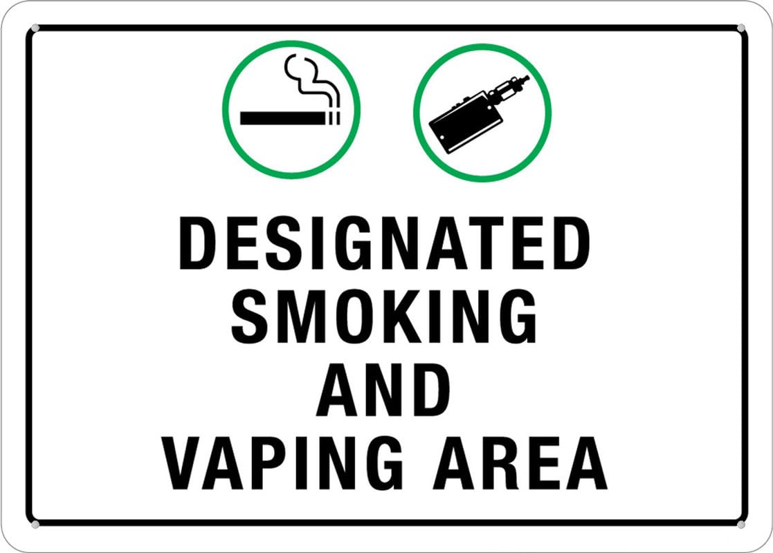 Puhayexi Designated Smoking And Vaping Area Wall Sign 8 X 12 Inches Rust Free Aluminum - Uv Protected, Waterproof, Weatherproof And Fade Resistant - 4