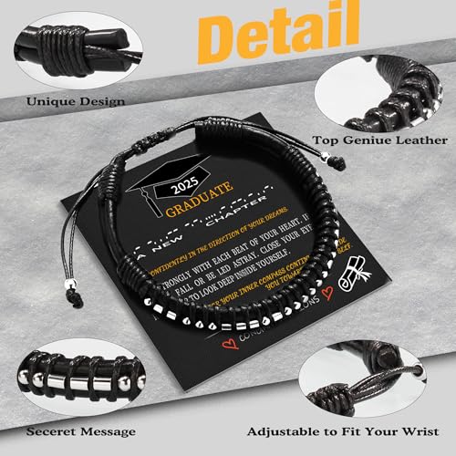Inspirational Gifts for Men Morse Code Bracelets Mens Bracelets Graduation Gifts for Him Fathers Day Adjustable Leather Bracelet Motivational Birthday Annivesary Jewelry Stocking Stuffers for Men