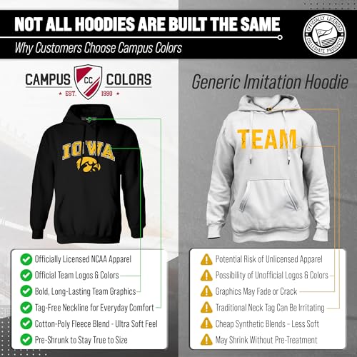 Campus Colors Adult Arch & Logo Soft Style Gameday Hooded Sweatshirt (Iowa Hawkeyes - Black, Medium) - Thumbnail 2
