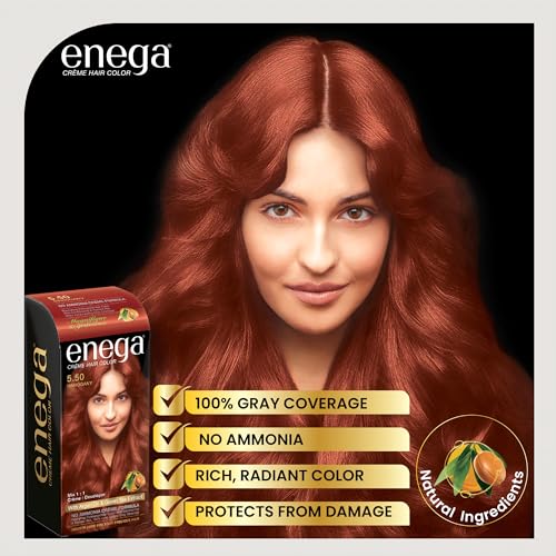 Image of Enega No Ammonia Grey Coverage Long Lasting Creme Hair Color with Argan Oil & Green Tea Extract - Pack of 1(150 ML) (Mahogany)