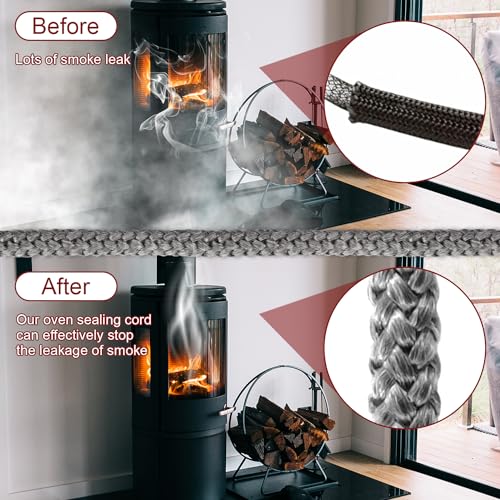 1 Stück Ofendichtschnur Ofen Dichtschnur Ofenband 12mm*3m Dichtungsband für Kaminofen Kamin Dichtband Kamindichtung Ofendichtung Feuerfest für Kamin mit Endabbinder für Kamin