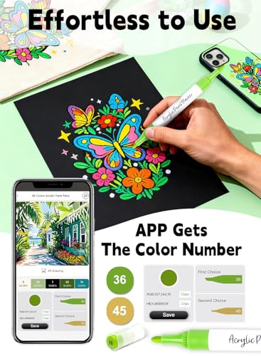 Image of 48 Colors Acrylic Paint Markers with App Dual Brush and Fine Tip Paint Pens | Multi-surface | Odorless | Free APP | Water-based | for Eggs Wood Rock Canvas Fabric Plastic Stone Glass Ceramic DIY Crafts