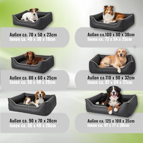 CopcoPet Hundebett mittelgroße Hunde – Waschbares Hundekissen 【Wendebett】 Hundekorb aus Kunstleder - Formstabiles Hundesofa - Hundekörbchen mit erhöhten Rand, Dog Bed Schwarz/Braun 90 x 70 cm