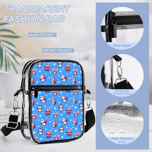 Penguins Christmas Clear Crossbody Bag Stadium Bag Adjustable Side Shoulder Bags Messenger Bag with 2 Compartments4