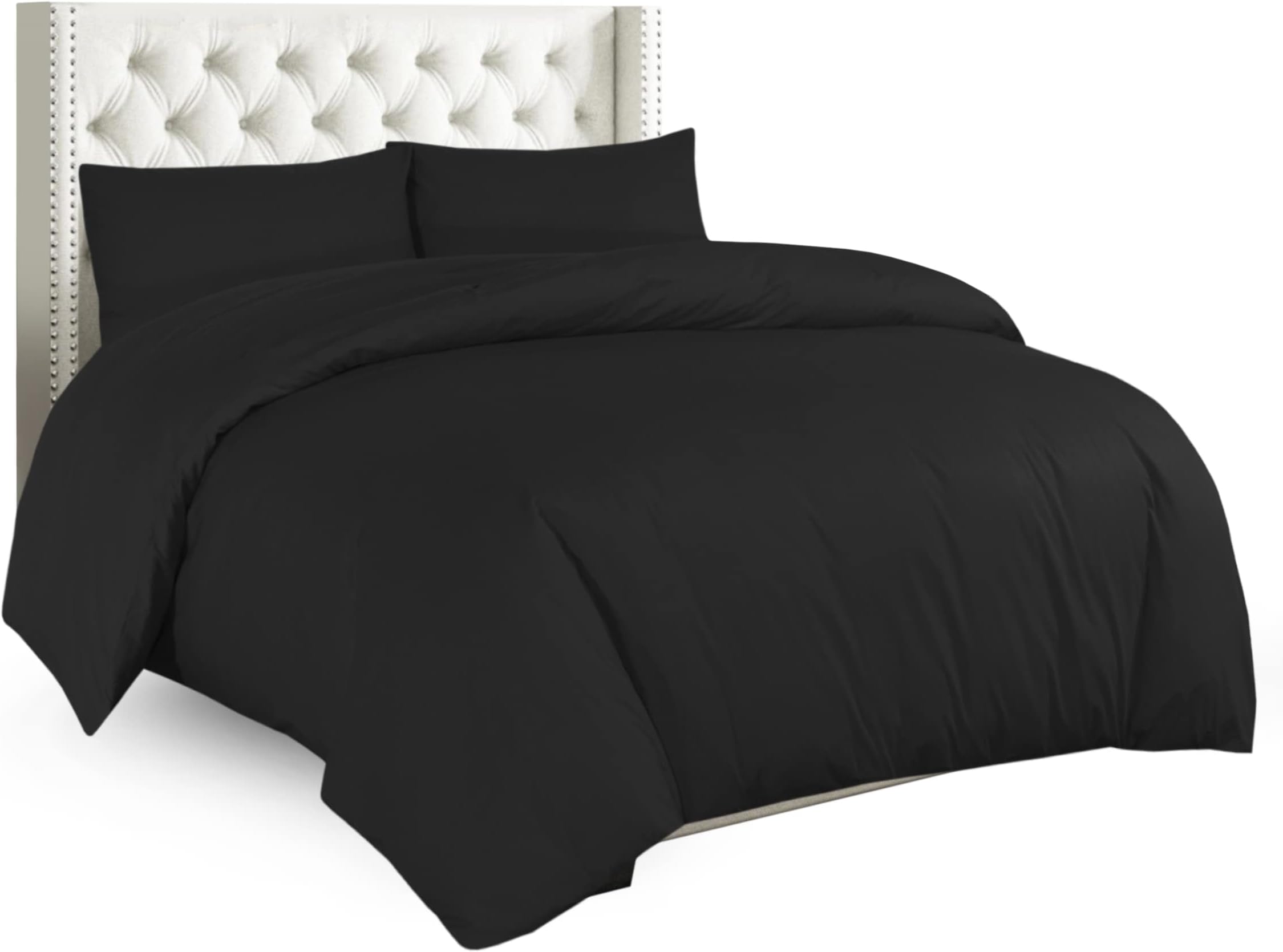 Sapphire Collection Plain Duvet Cover With Pillow Cases Non Iron Percale Quilt Cover Bedding Bedroom Set (Double, Black)