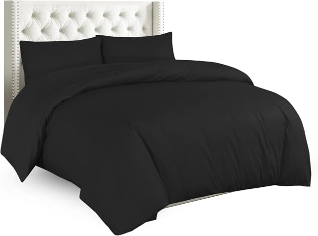 Sapphire Collection Plain Duvet Cover With Pillow Case Non Iron Percale Quilt Cover Bedding Bedroom Set (Single, Black)