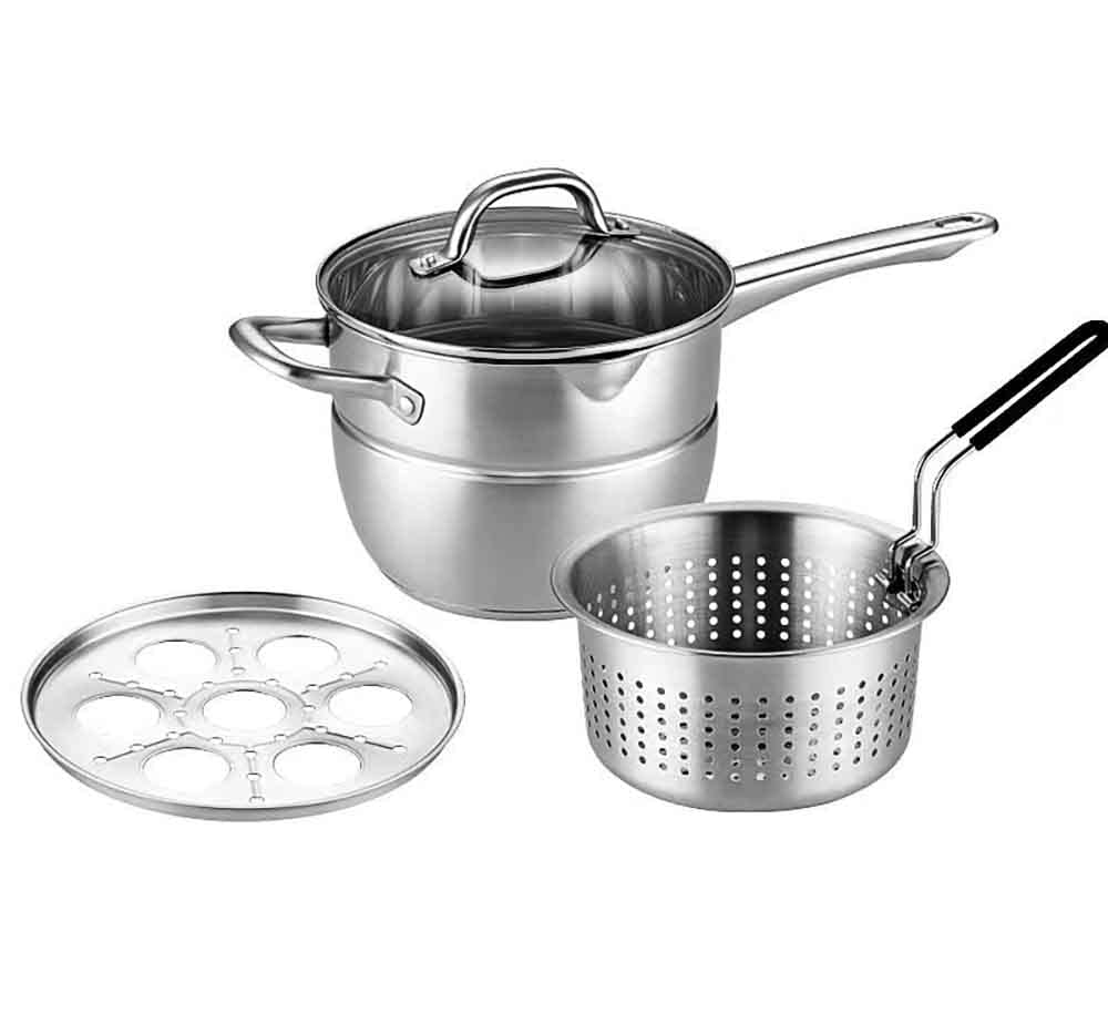 Casserole et ensemble cuiseur vapeur avec cuiseur à pâtes en acier inoxydable