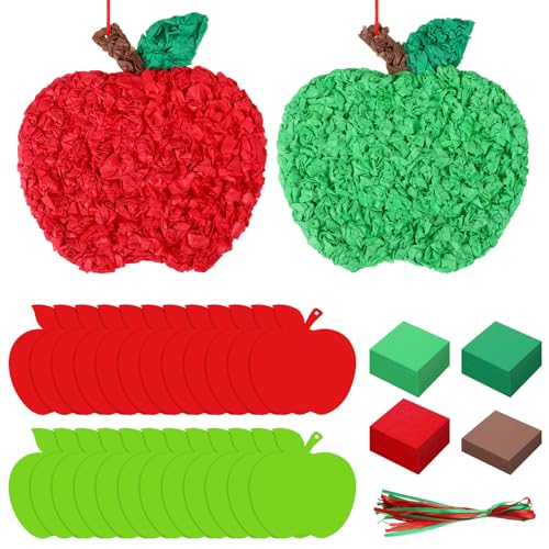 Kosiz 24 Sets Back to School Apple Crafts Kit Tissue Paper Apple DIY Craft Apples Crafts Hanging Decor for Back to School Art Project Supplies Gift