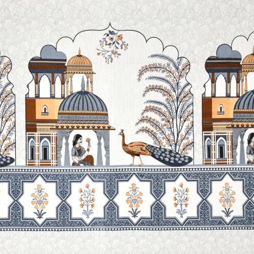 Image of 240 TC 100% Cotton Bedsheet for Double Bed King Size with 2 Pillow Covers | Breathable & Super Soft Rajasthani Sanganeri Jaipuri Printed Bed Sheet -100 * 108 Inches (Jaipur Darbar)