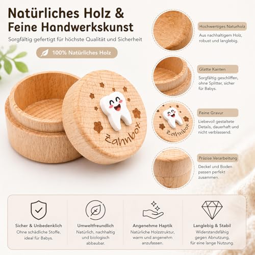 QZKJQDD Milchzahndose, Zahndose Milchzähne Jungen, Zahndose Milchzähne Mädchen, Bedruckt mit 3D-Cartoon-Zahnmuster milchzahndose, Kreative Tauf- und Geburtstagsgeschenke für frischgebackene Eltern