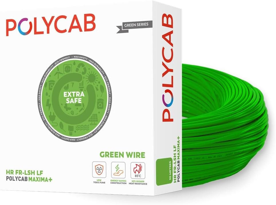 Polycab MAXIMA+ Green wire 2.5sqmm 90M coil | Low smoke | low halogen | Energy saving | Heat resistant | Rodent protection | Eco friendly housewire [Green]