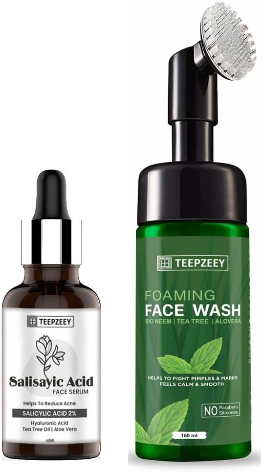 Teepzeey Combo Of Salicylic Acid Face Serum for Acne & Blackheads & Open Pores - 40 ml and Foaming Face Wash I Bio Neem I Tea Tree I Aloe Vera - 160ml