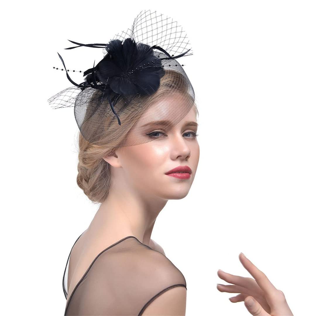 FBHappiness Fascinator Feather Headdress Yarn Hat Headband Bridal Headwear Hat Cocktail Tea Party Headwear ，Cocktail Hats